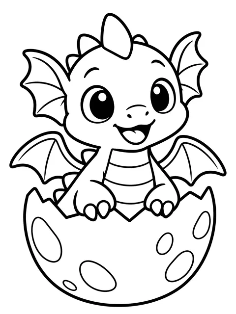Easy Baby dragon in its eggshell coloring page