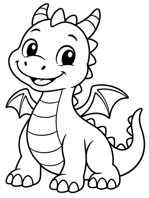 Easy Smiling dragon with tiny wings coloring page