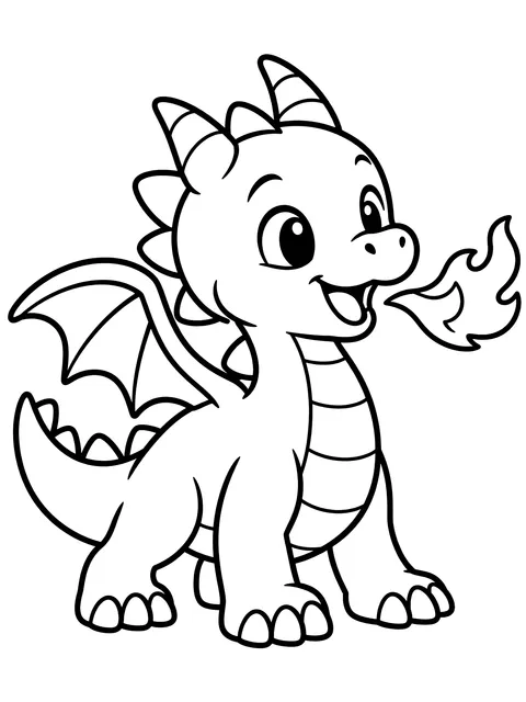 Easy Little dragon blowing a small flame coloring page