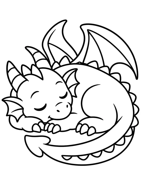 Easy Sleepy dragon curled up coloring page