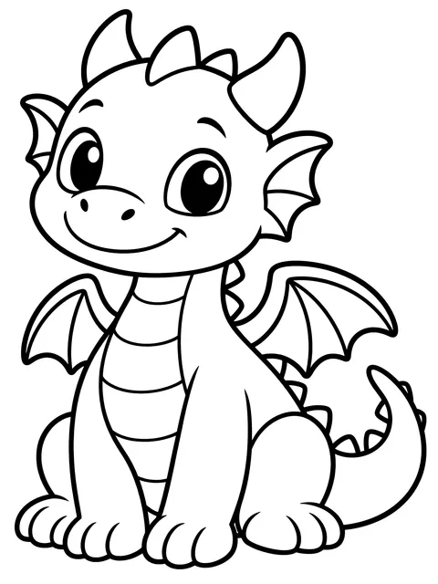 Easy Cute dragon sitting coloring page