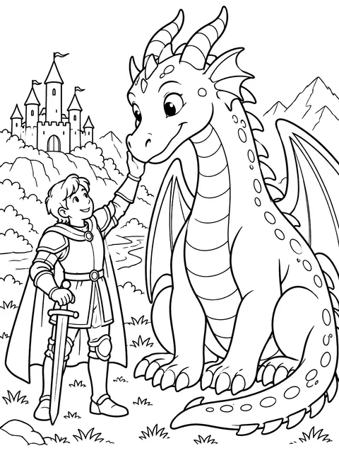 Knight and a friendly dragon coloring page