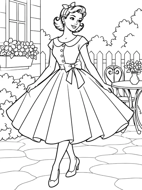 1950s dress with a circle skirt coloring page