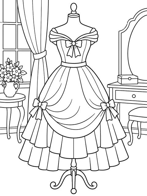 Dress on a dress form coloring page