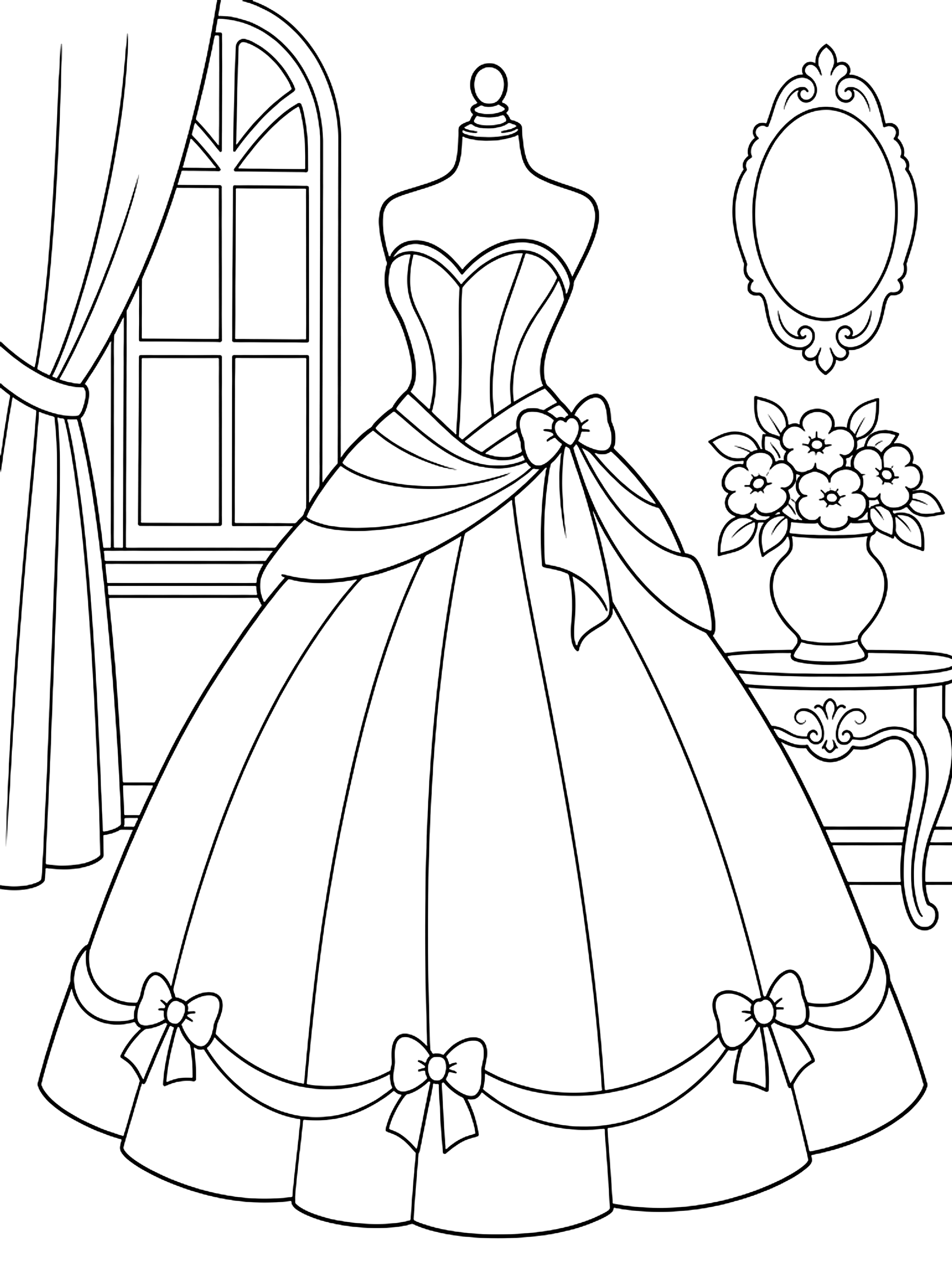 Ball gown with a full skirt coloring page