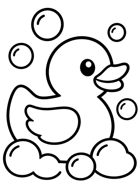 Easy Rubber duck with bubbles coloring page