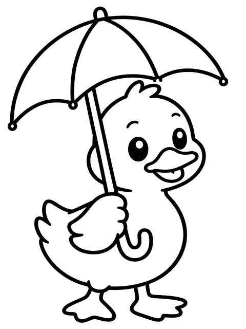 Easy Duck holding an umbrella coloring page