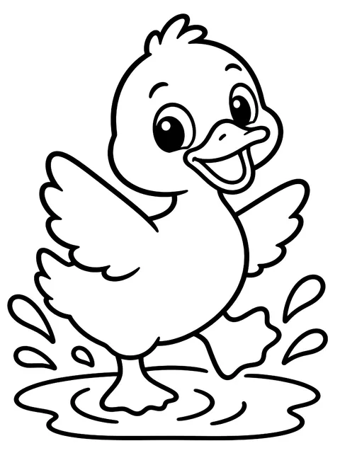 Easy Duck splashing in a puddle coloring page