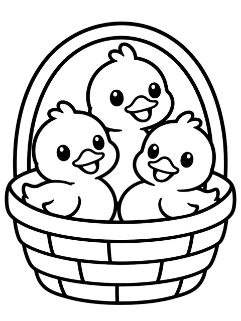 Easy Ducklings in a basket coloring page
