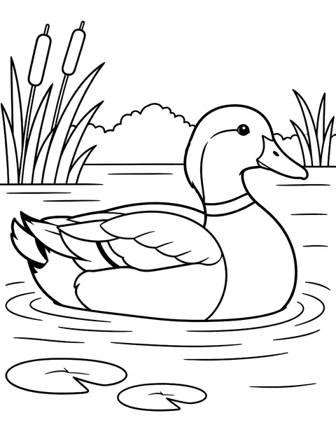 Mallard drake on a pond coloring page