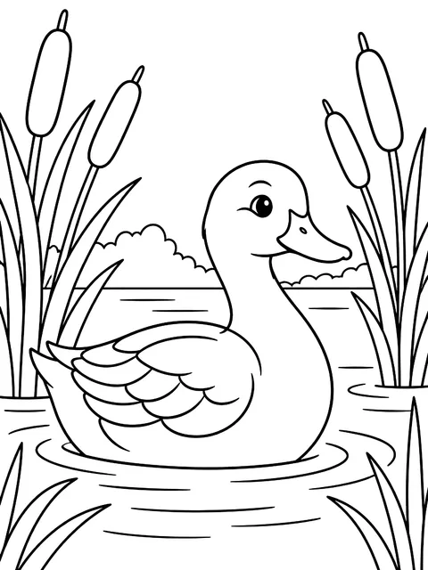 Duck among cattails coloring page