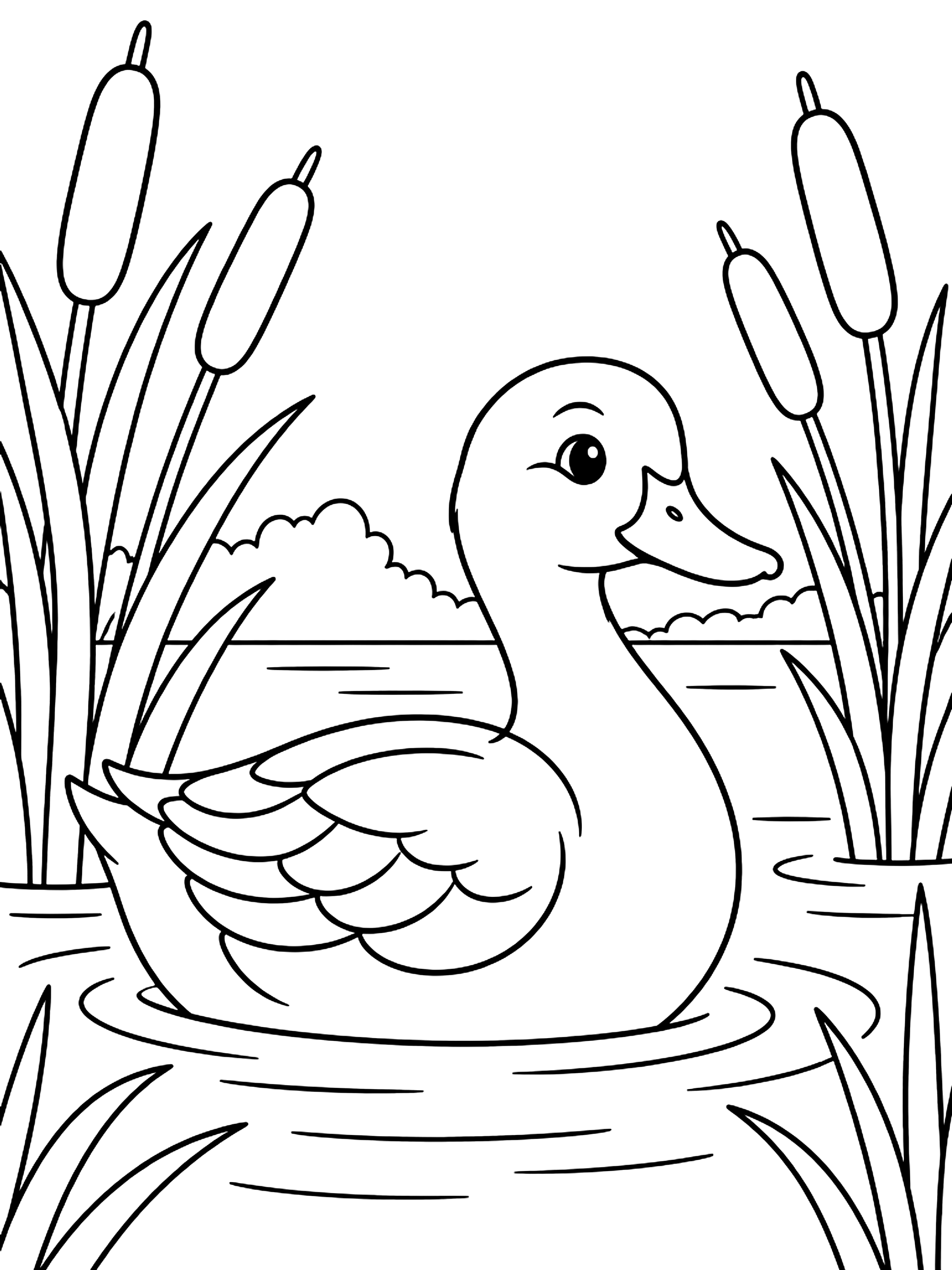 Duck among cattails coloring page