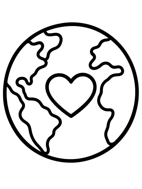 Easy Earth with a heart coloring page