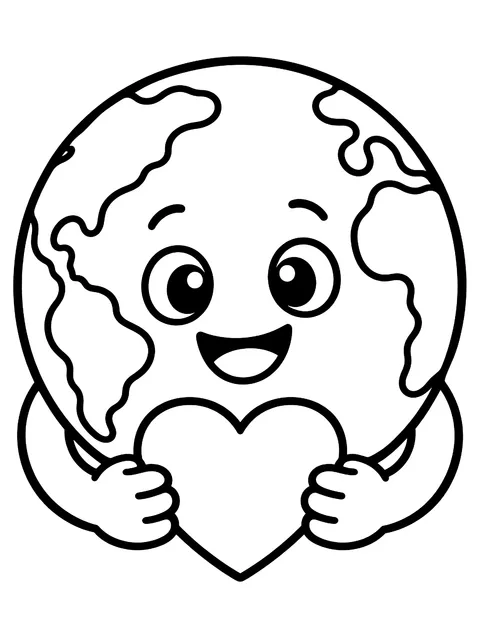 Easy Smiling globe for Earth Day coloring page