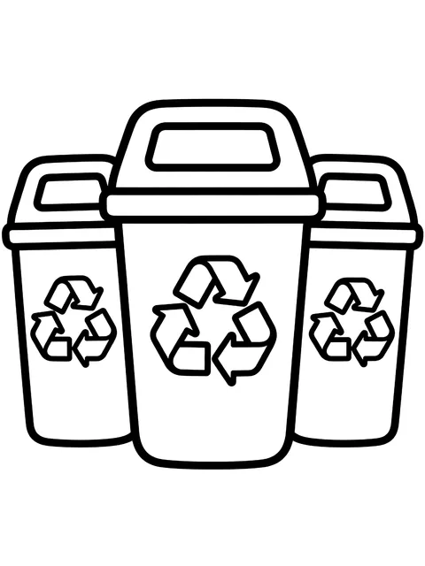 Easy Three recycling bins coloring page