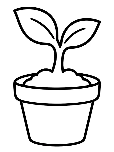 Easy Seedling in a pot coloring page