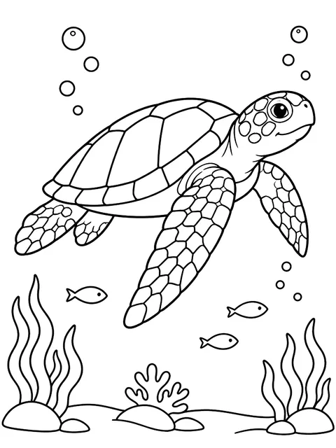 Sea turtle in a clean ocean coloring page