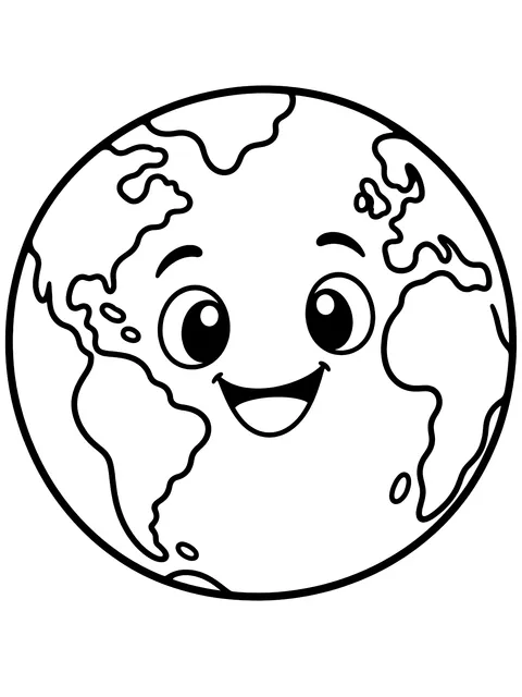 Easy Smiling Earth with a face coloring page