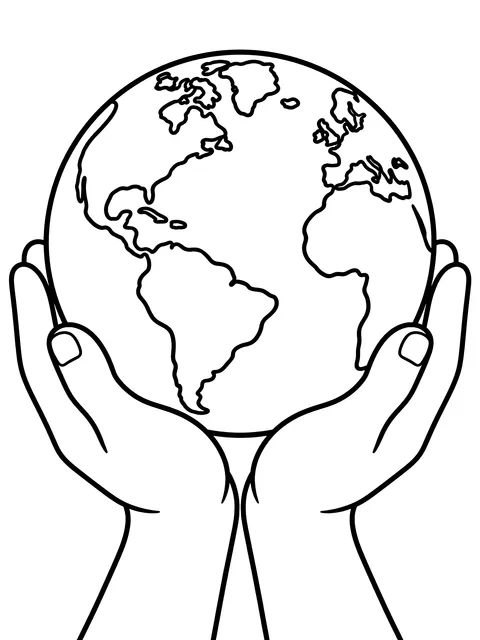 Easy Earth held in two hands coloring page