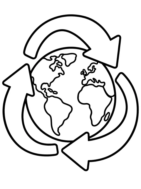 Easy Earth ringed with recycling arrows coloring page