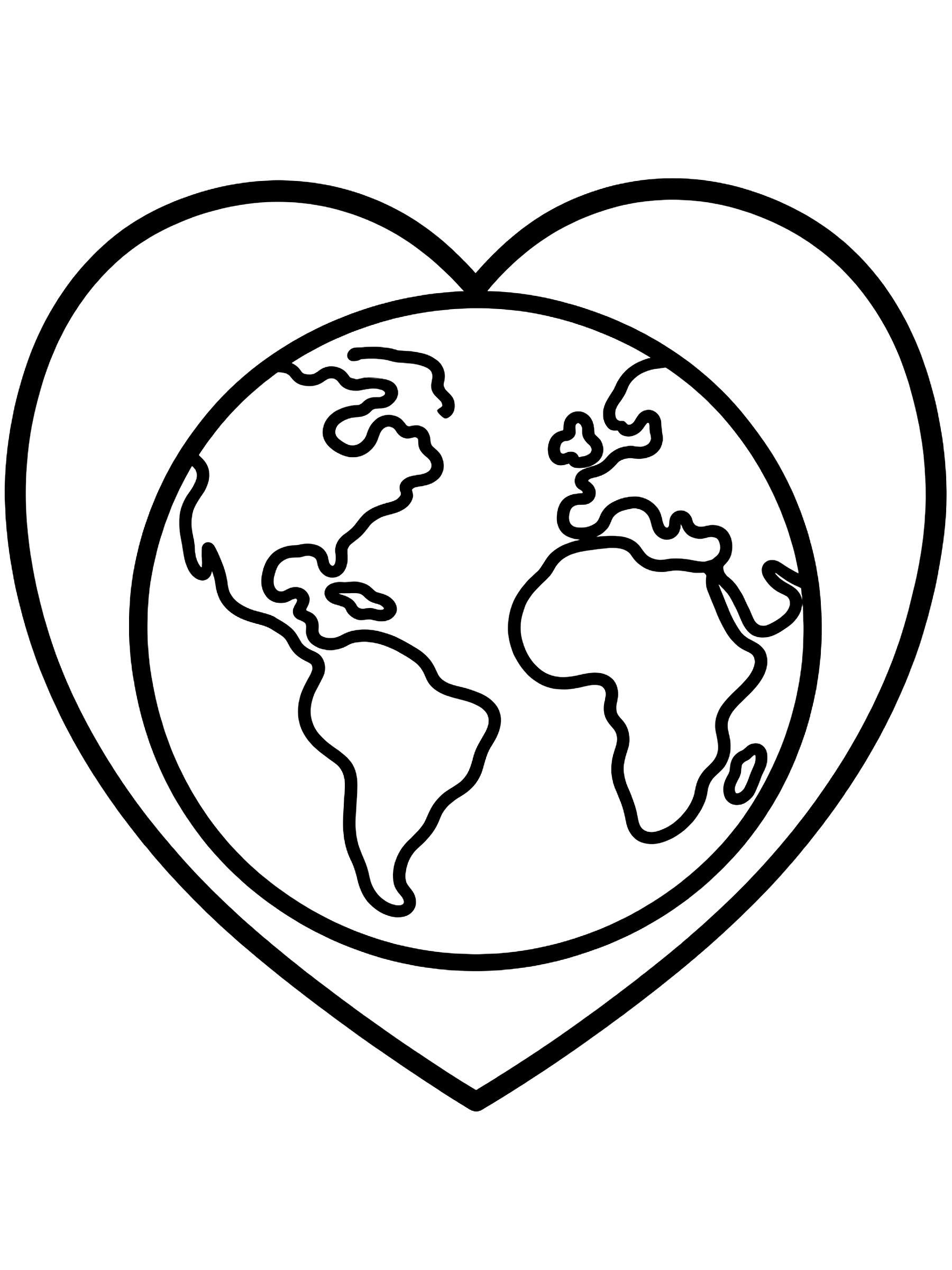 Easy Earth inside a heart coloring page
