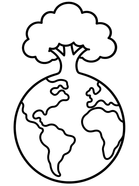 Easy Earth with a tree growing on top coloring page