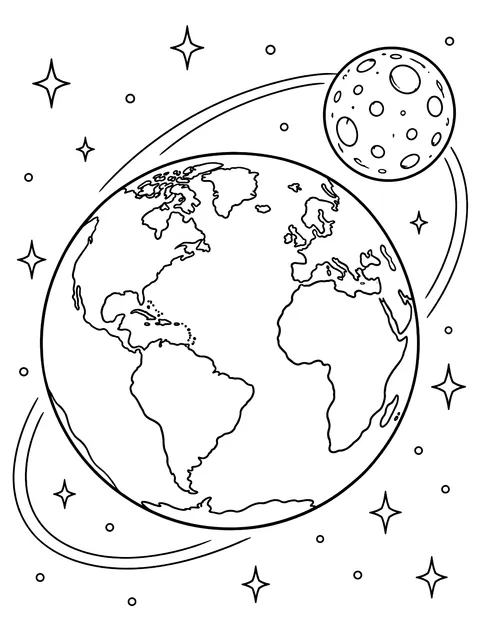 Earth with the moon coloring page