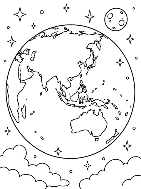 Earth showing Asia and Australia coloring page