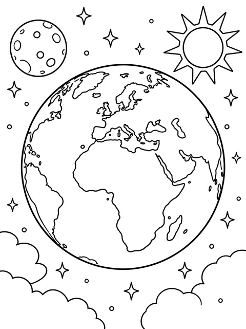 Earth showing Africa and Europe coloring page