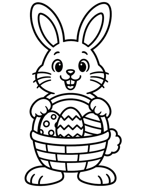 Easy Easter bunny holding a big basket coloring page