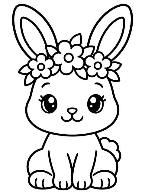 Easy Bunny wearing a flower crown coloring page
