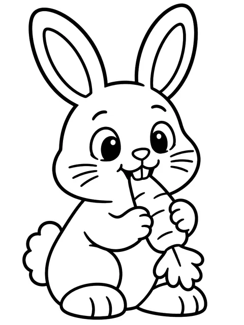 Easy Easter bunny munching a carrot coloring page
