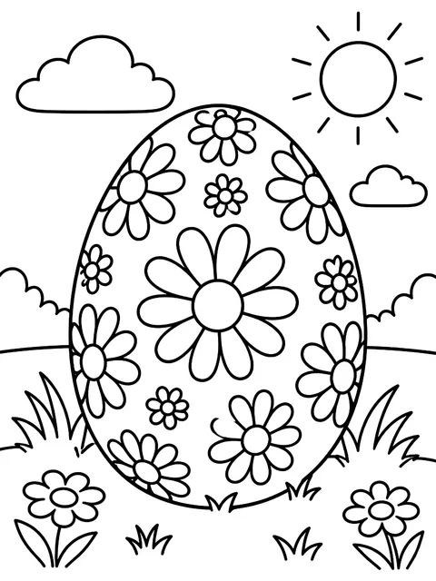 Egg covered in daisies coloring page