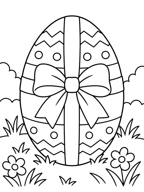 Egg tied with a ribbon bow coloring page