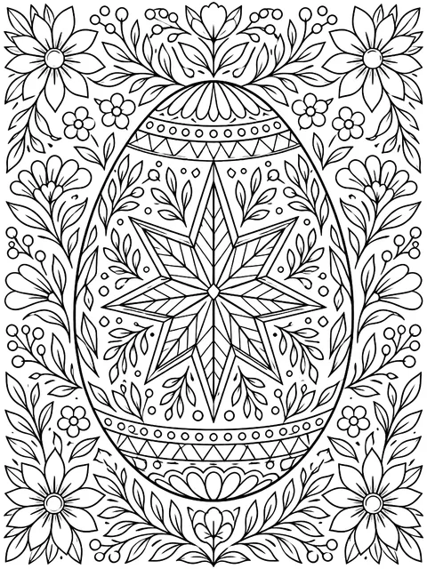 Detailed Folk-art egg with a star pattern coloring page