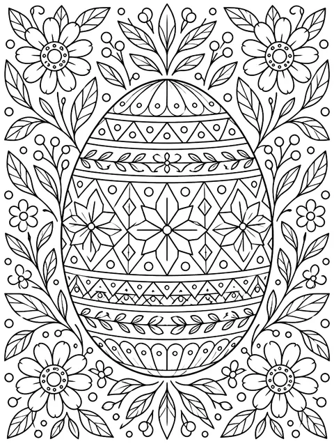 Detailed Folk-art egg with geometric bands coloring page
