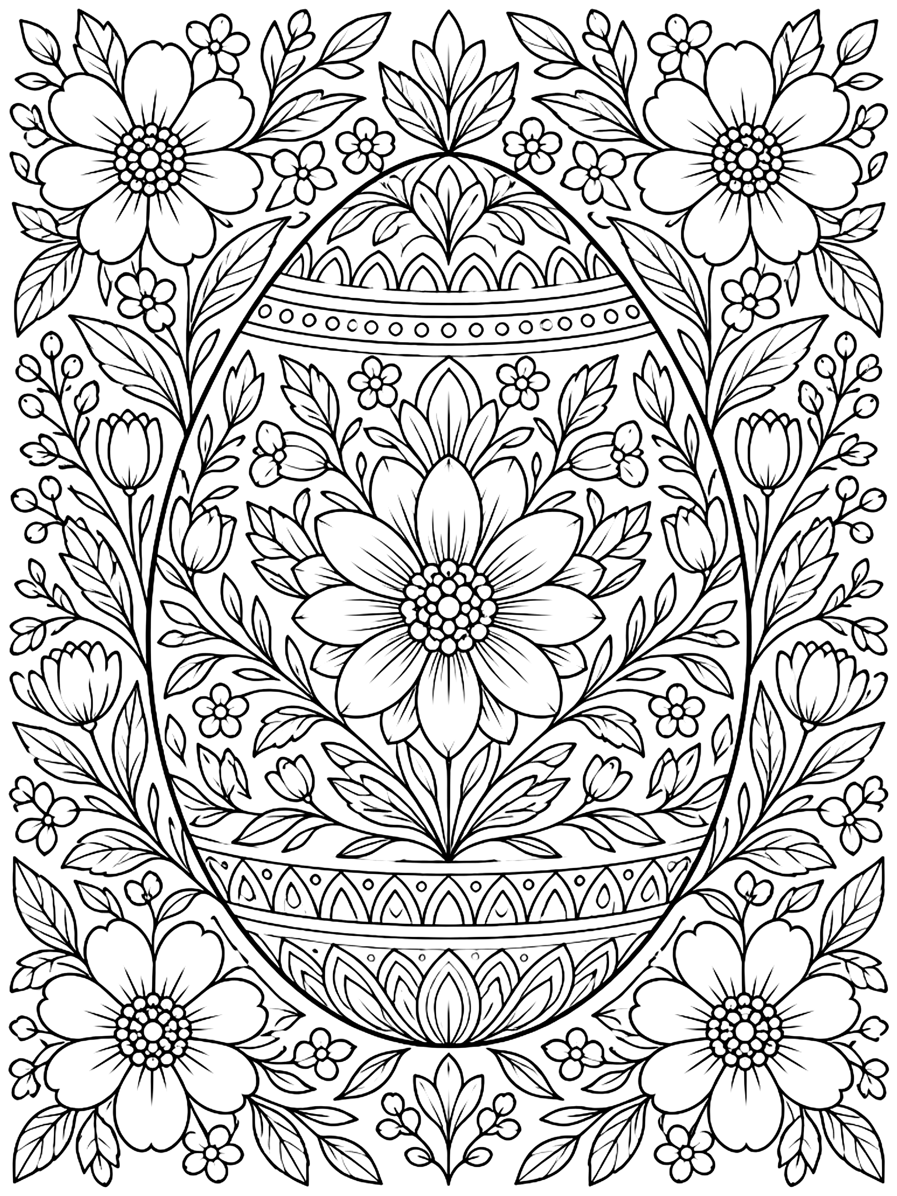 Detailed Giant egg with a detailed floral pattern coloring page
