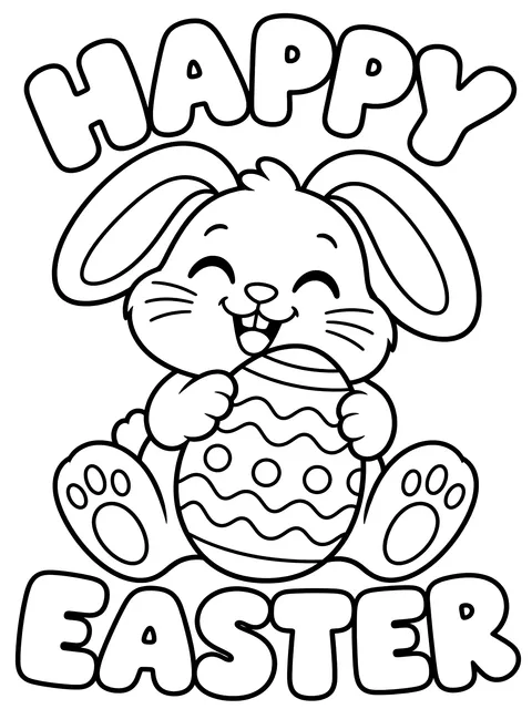 Easy Happy Easter bubble letters coloring page