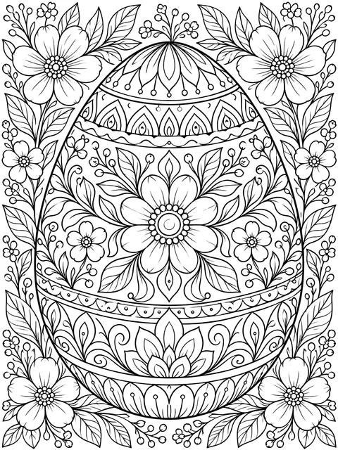 Detailed Large egg with a detailed floral pattern coloring page