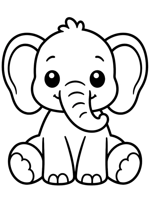 Easy Baby elephant sitting down coloring page