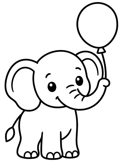Easy Elephant holding a balloon coloring page