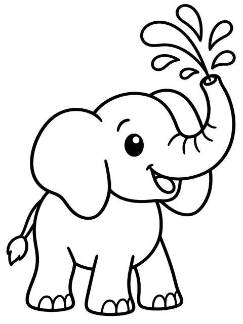 Easy Elephant spraying water coloring page