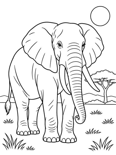 African elephant on the savanna coloring page