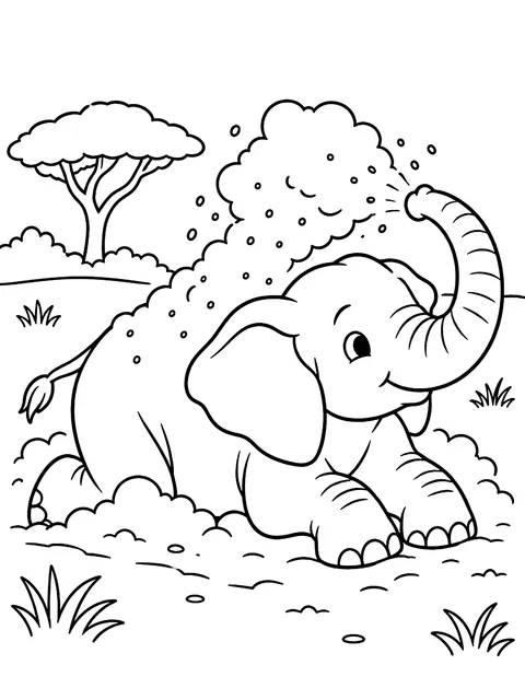 Elephant taking a dust bath coloring page