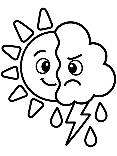 Easy Sunny and stormy weather feelings coloring page