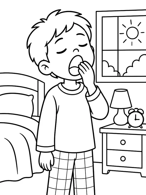 Tired kid yawning coloring page