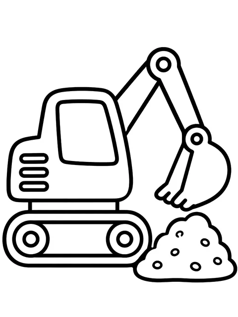 Easy Digger next to a dirt pile coloring page