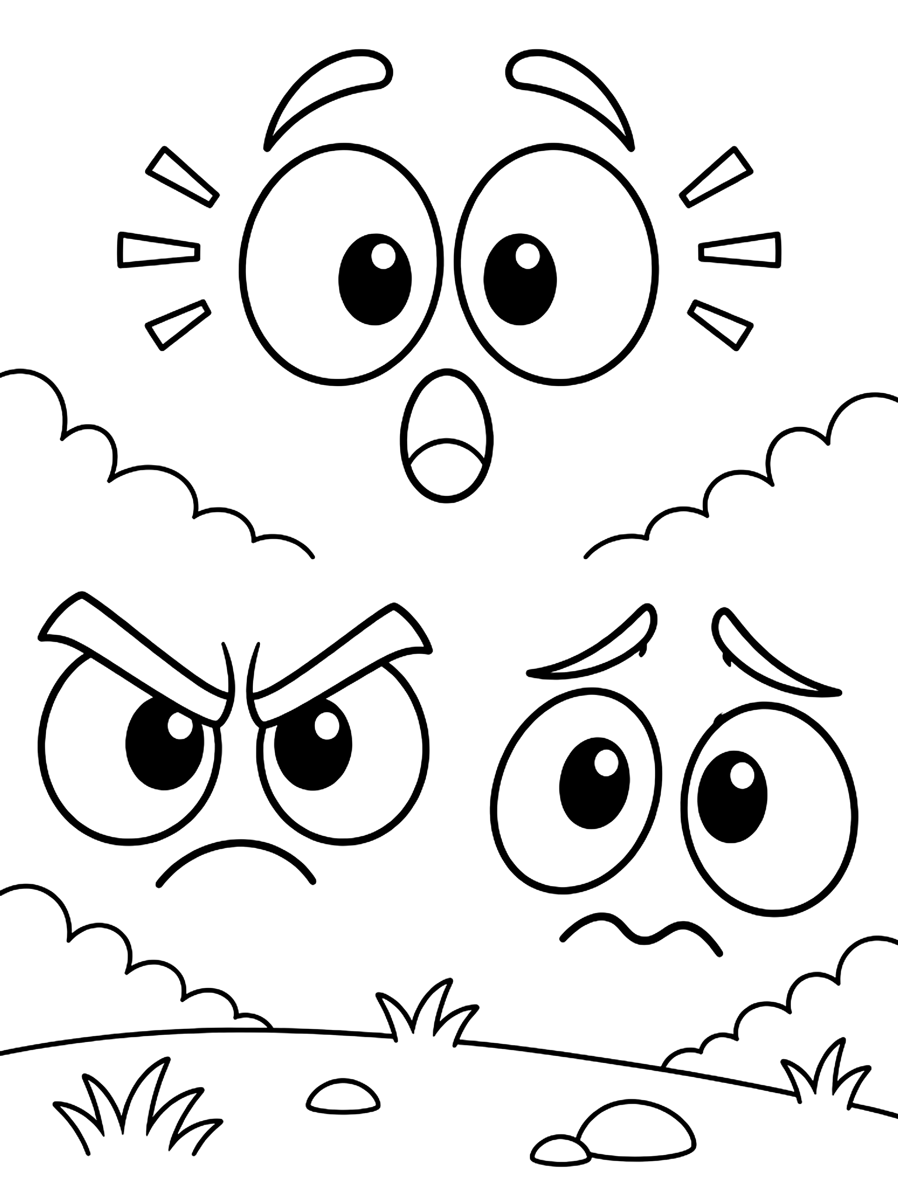 Surprised, angry and worried eyes coloring page