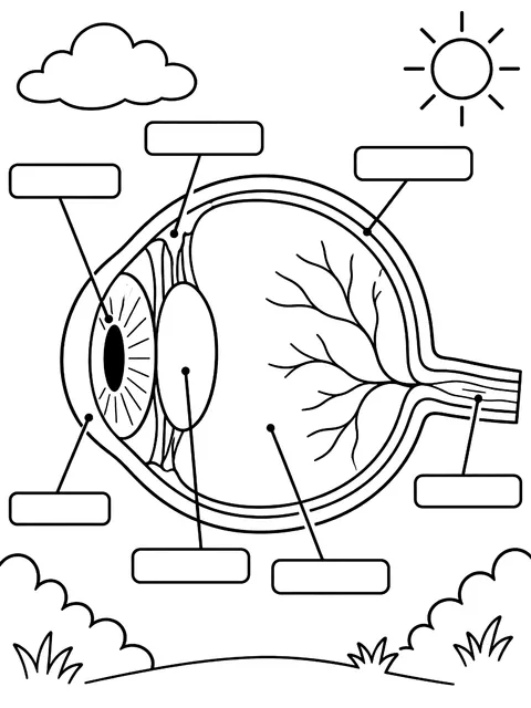 Labeled eye anatomy diagram coloring page
