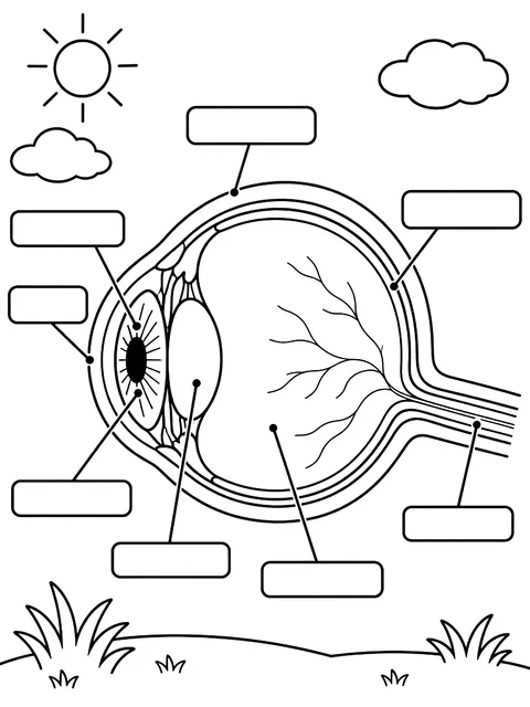 Eye anatomy diagram with blank labels coloring page